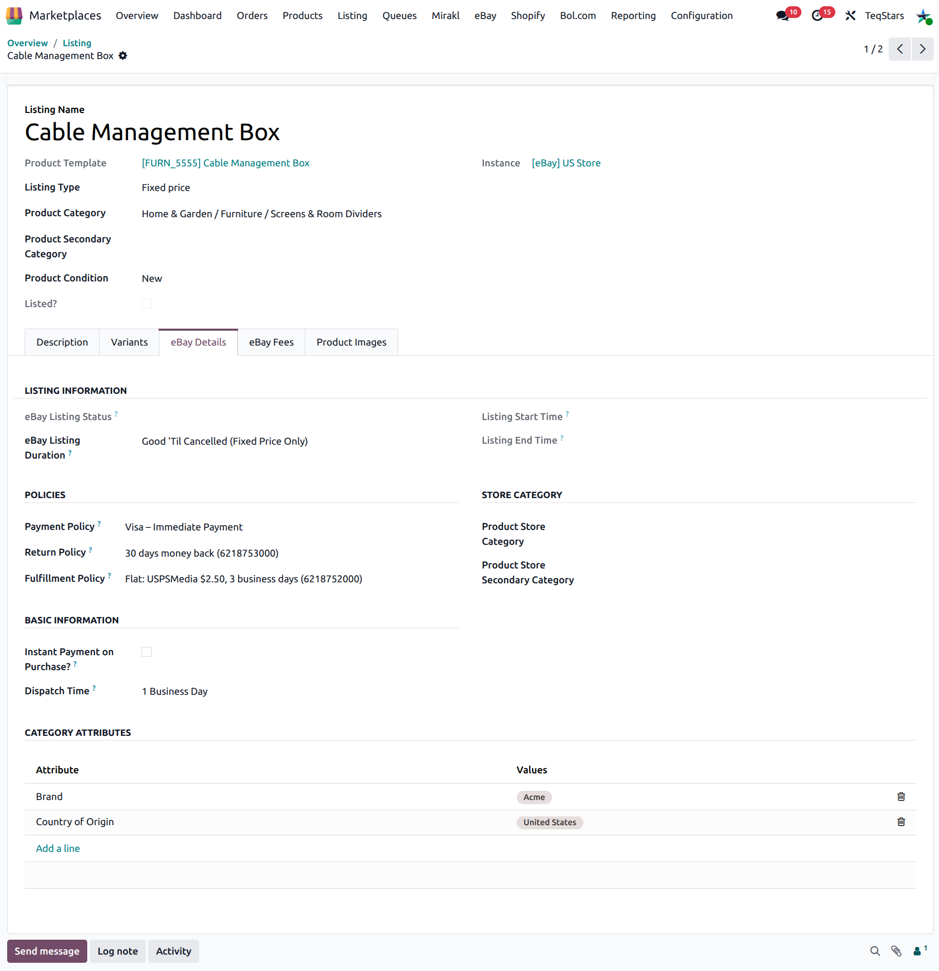 Listing form with eBay details tab