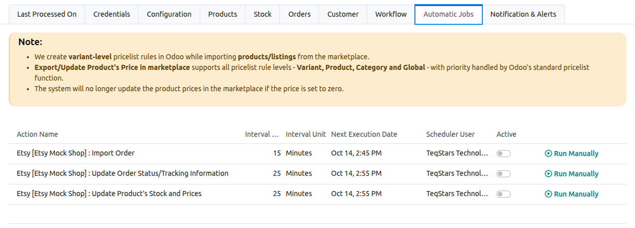 Scheduled Actions Configurations
