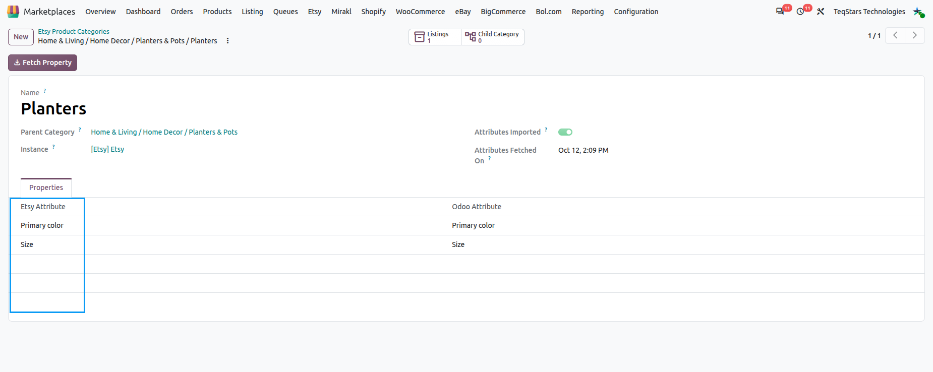 Etsy category properties on the category form