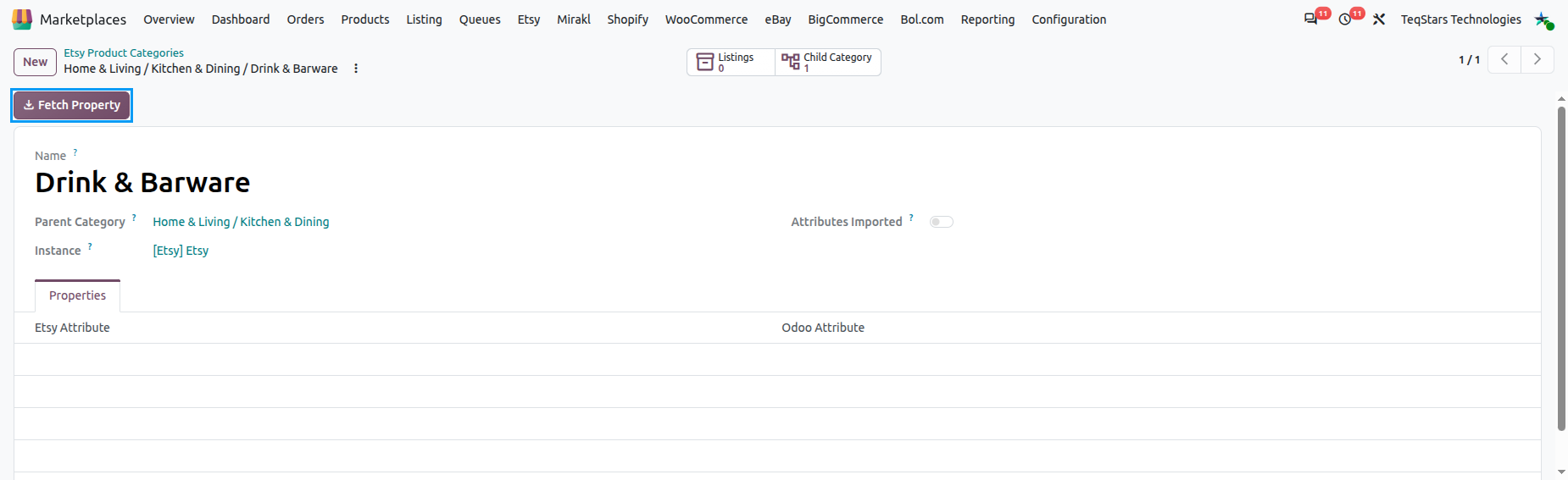 Fetch Property button on an Etsy category