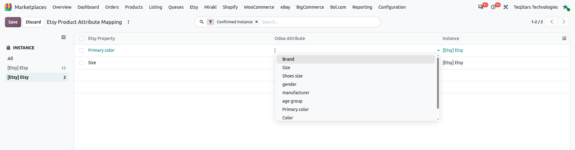 Global Product Attribute Mapping list in Odoo