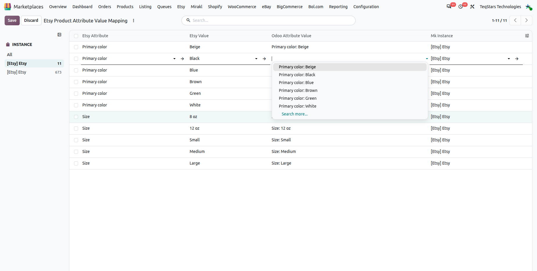 Global Product Attribute Value Mapping list in Odoo