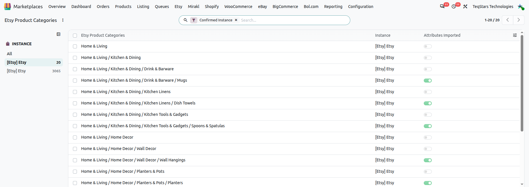 Etsy Product Categories list in Odoo