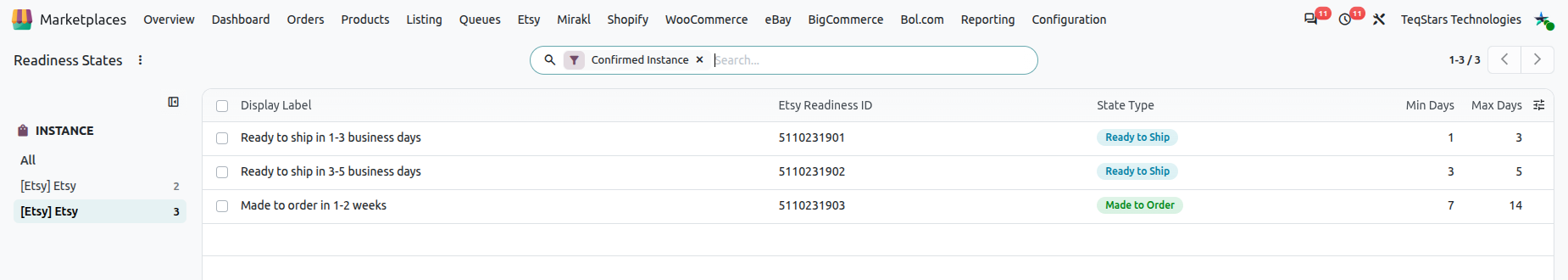 Etsy Readiness States list in Odoo