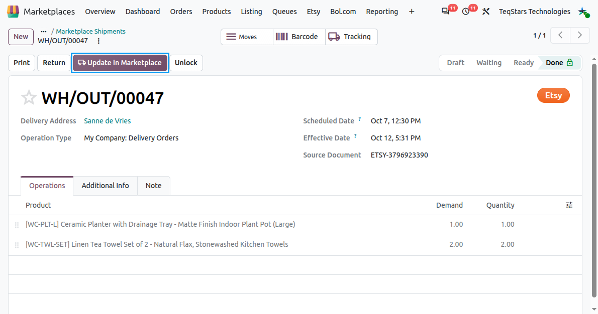 Update Order Status Button