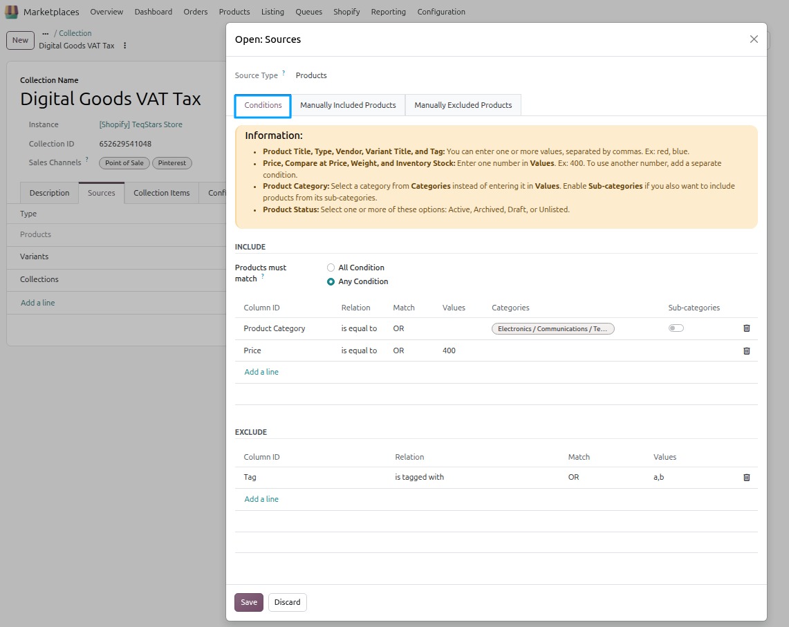 Export collection Product Source