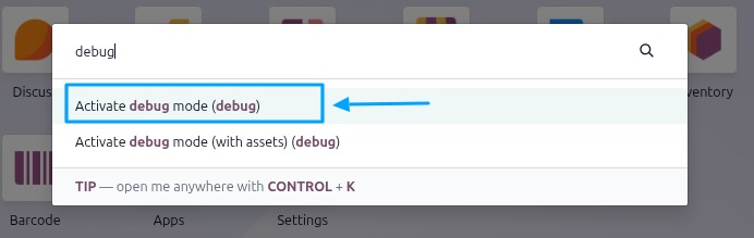 Command palette with debug command.