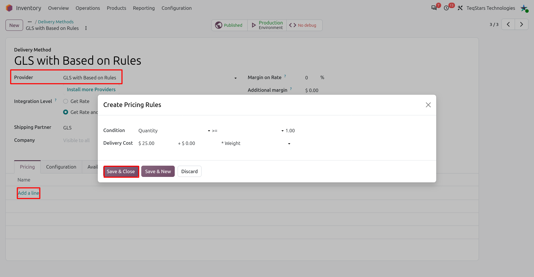 Configuring Pricing Rule in the GLS Delivery Method with Based on Rule.