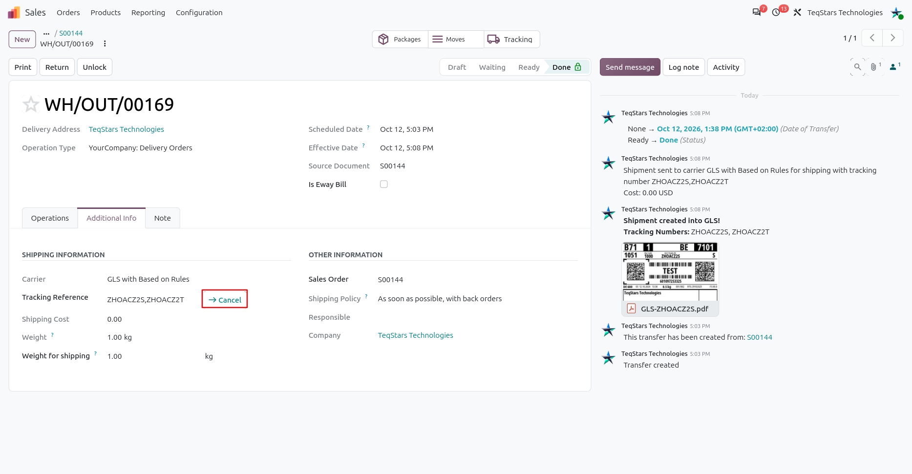 Cancel a GLS shipment with a single click.