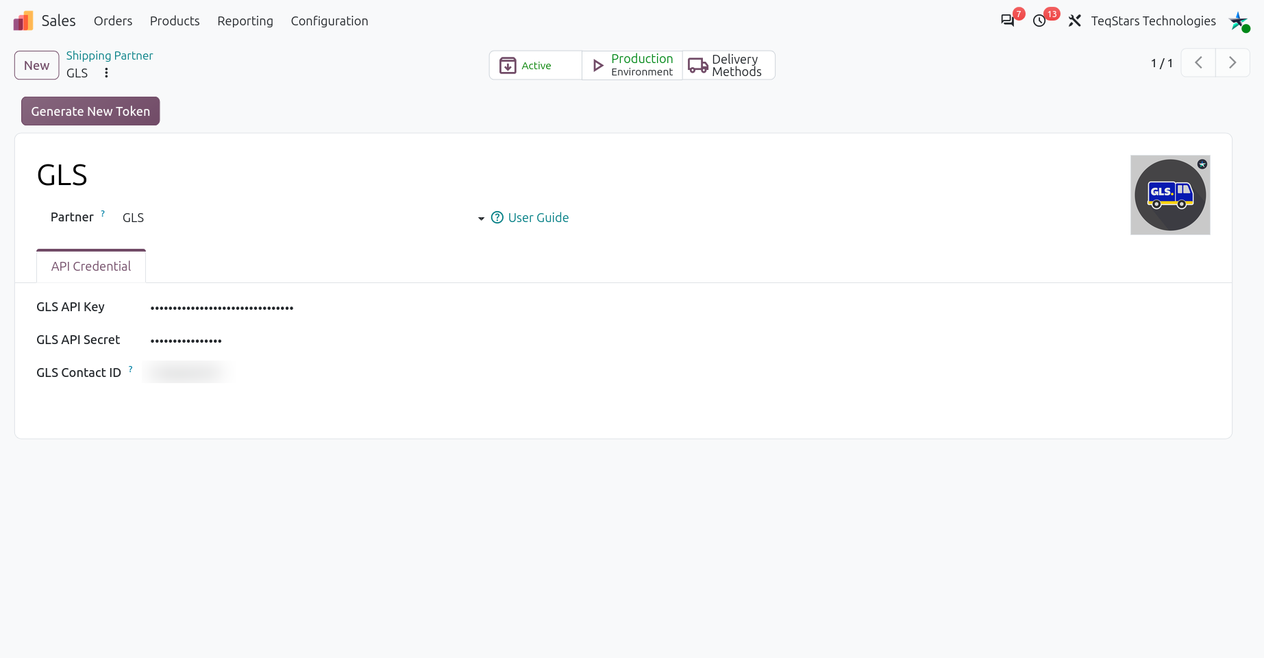 Setting GLS partner and credentials.