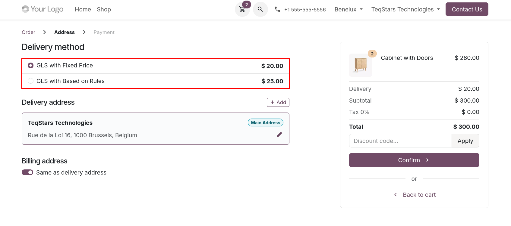 Website Order Using GLS Delivery Method.