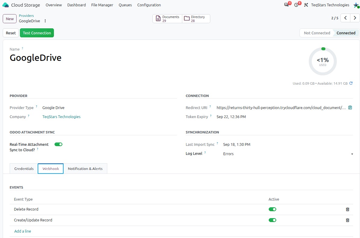 Google Drive webhook events on the provider form