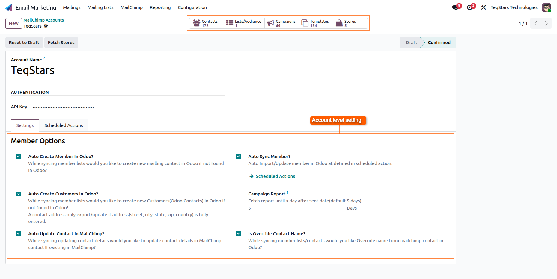 MailChimp account Member Options