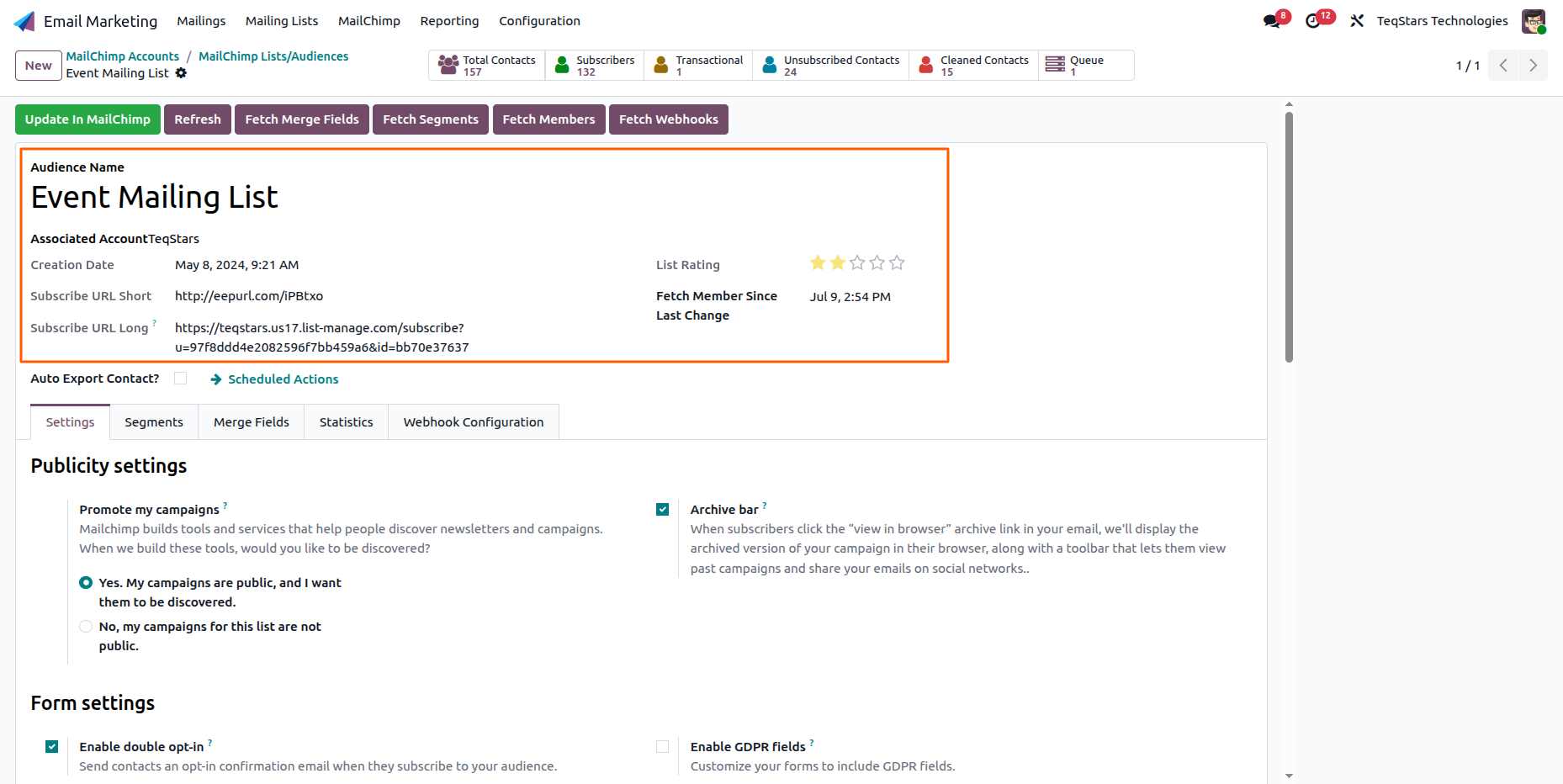 MailChimp audience form