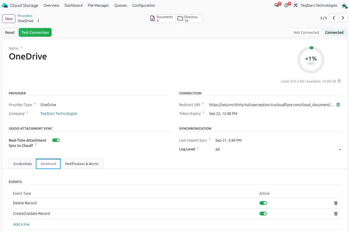 OneDrive webhook events on the provider form
