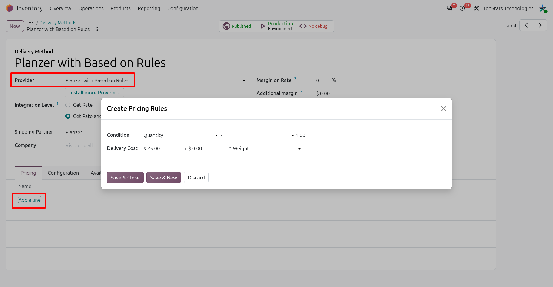 Configuring the Planzer Delivery Method with Based on Rule.