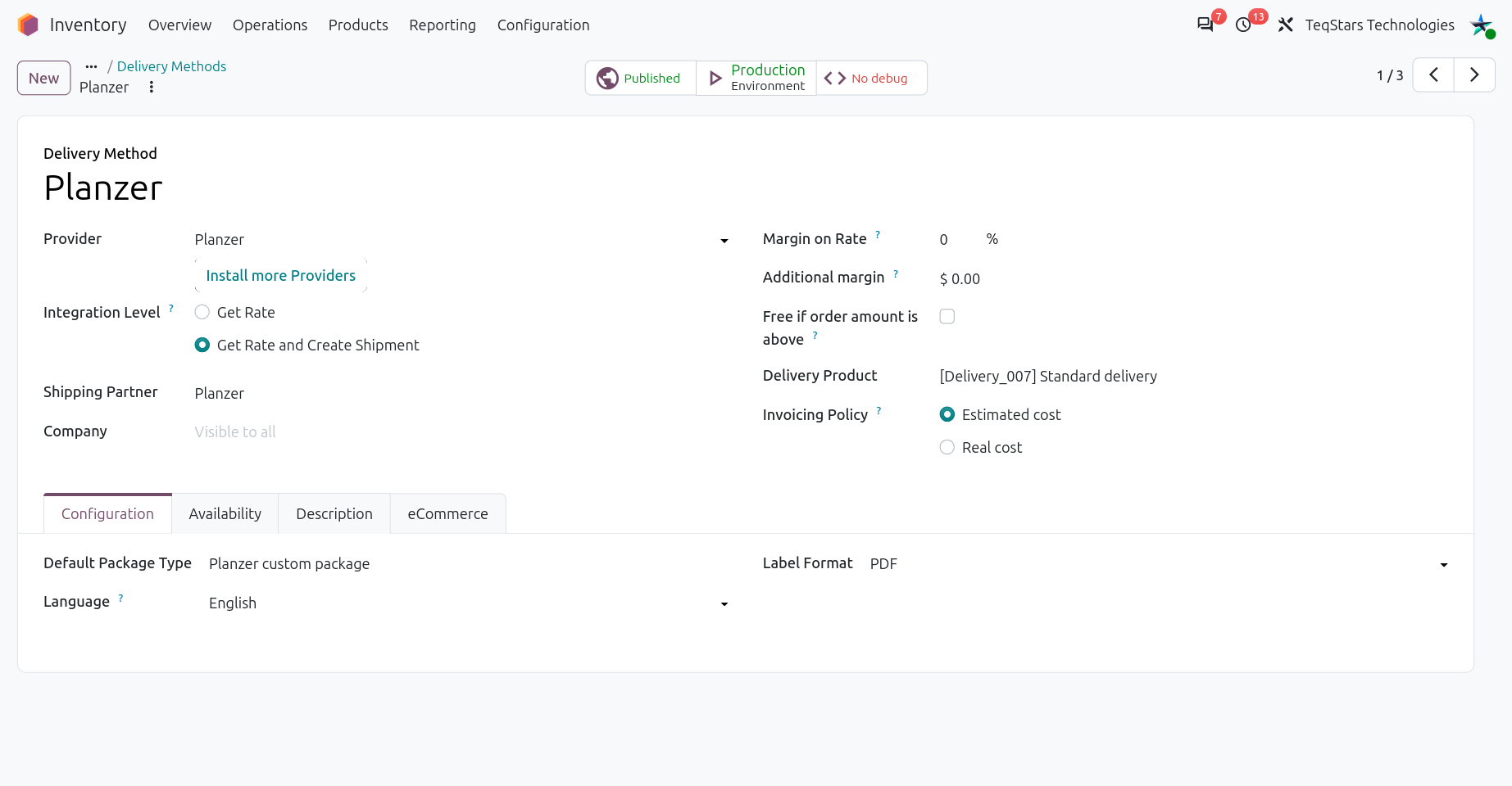 Configuring the Planzer Delivery Method.