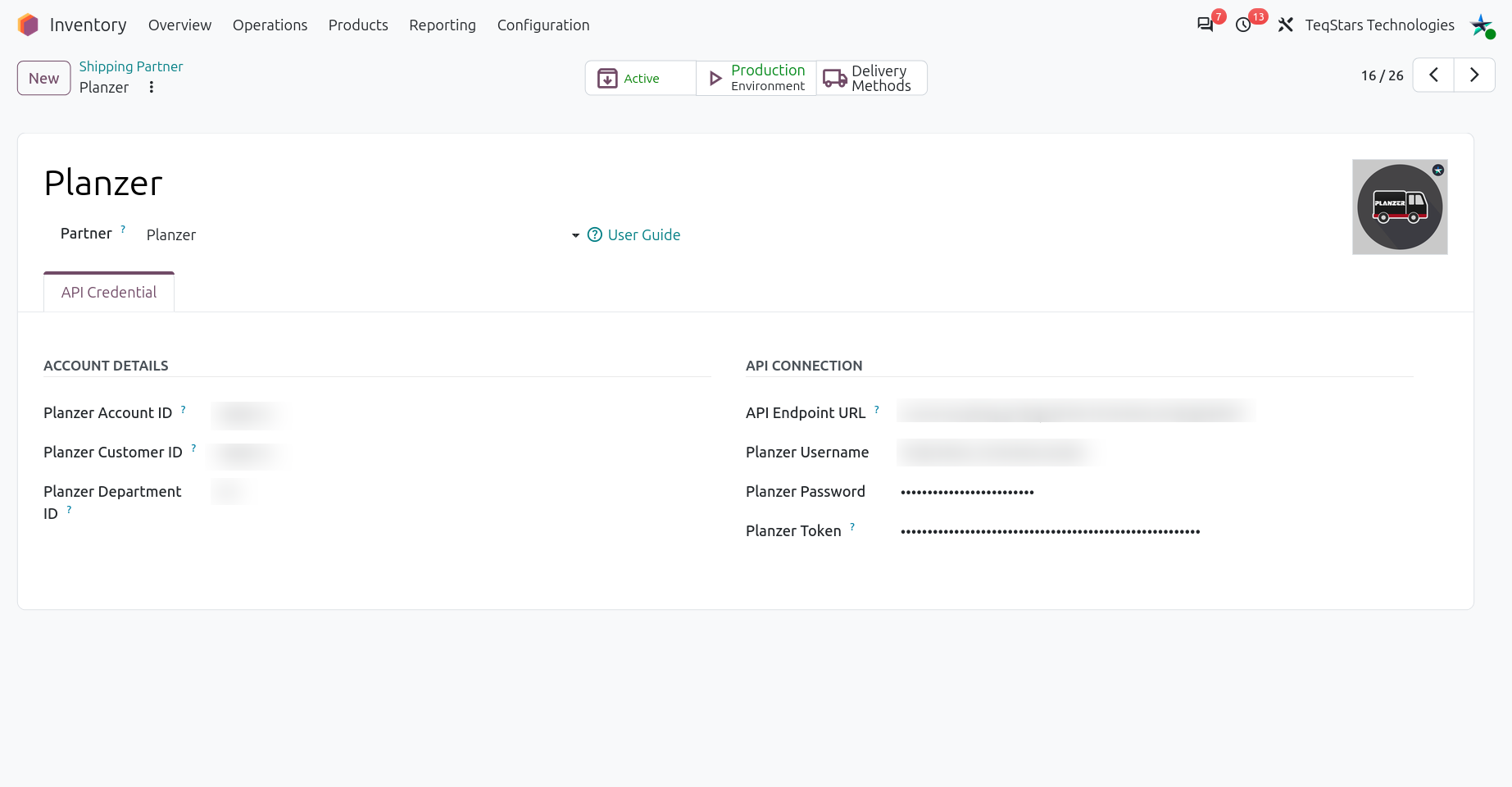 Setting Planzer partner and credentials.