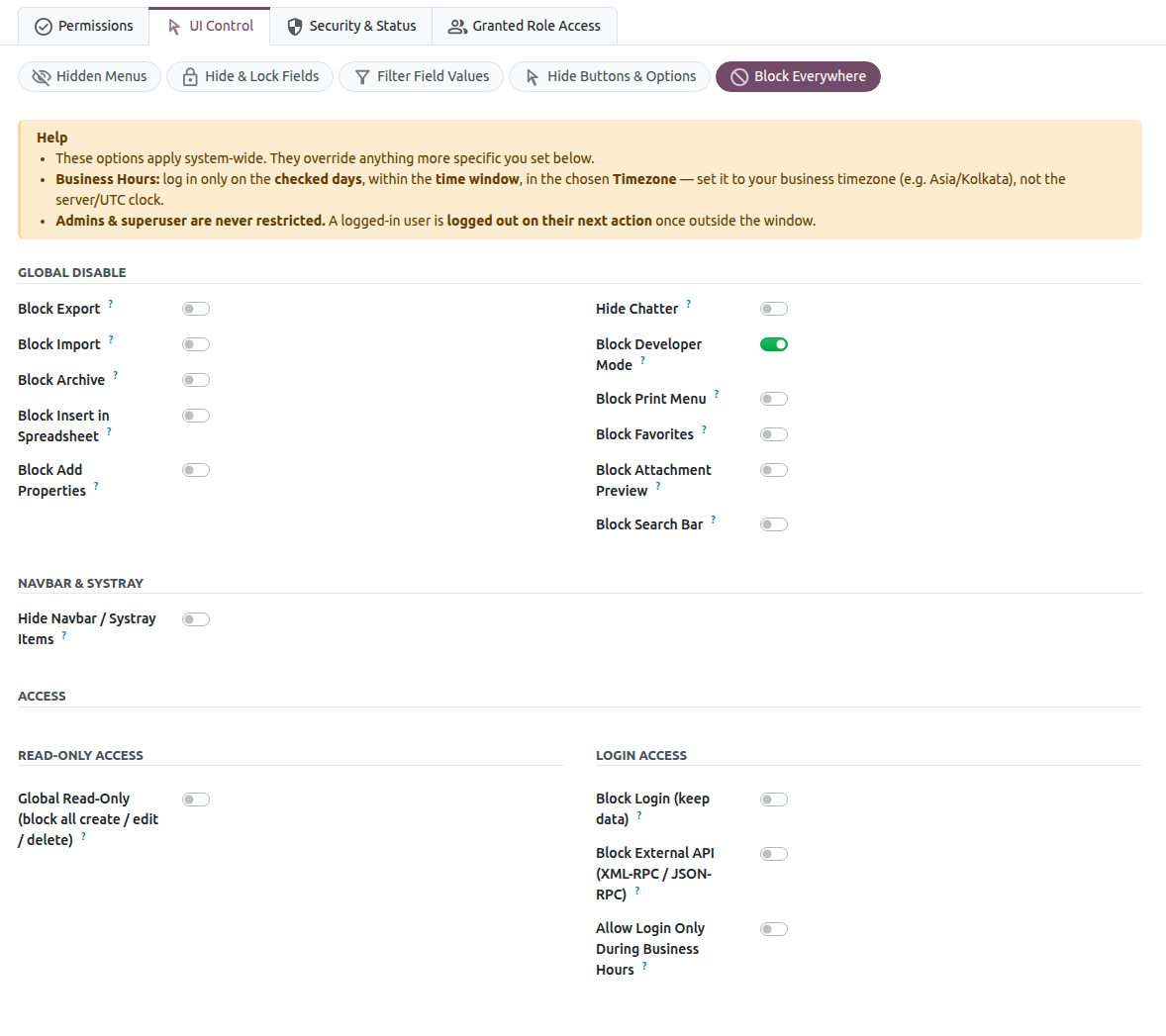 Block Everywhere configuration