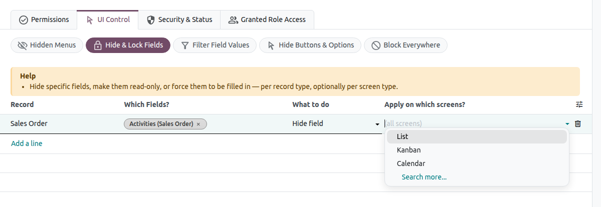 Hide and Lock Fields form