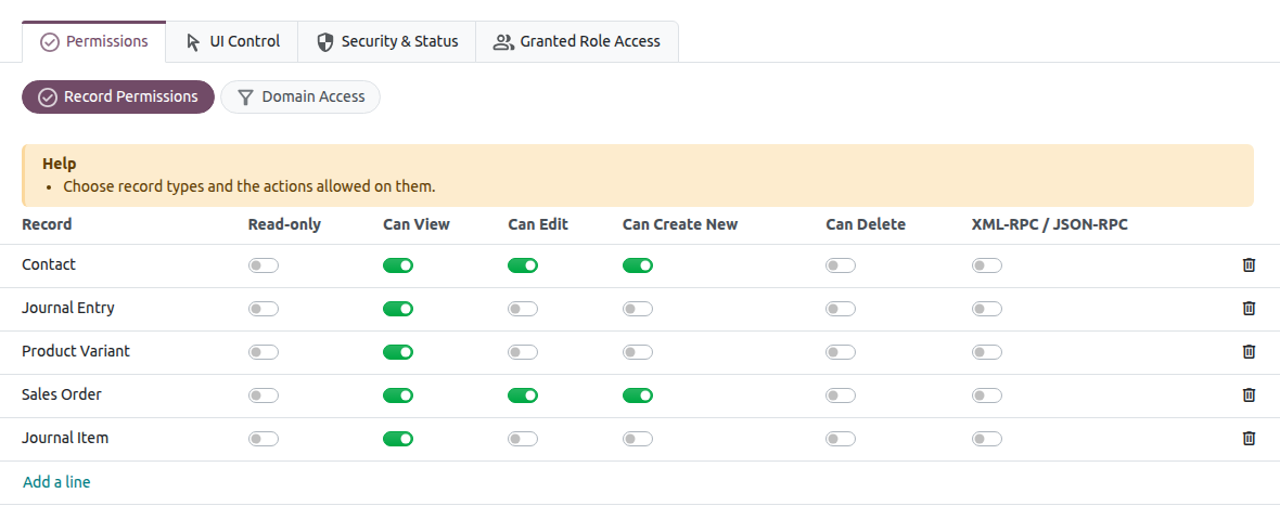 Record permissions configuration