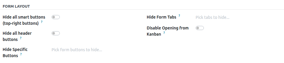 Hide Buttons and Options configuration