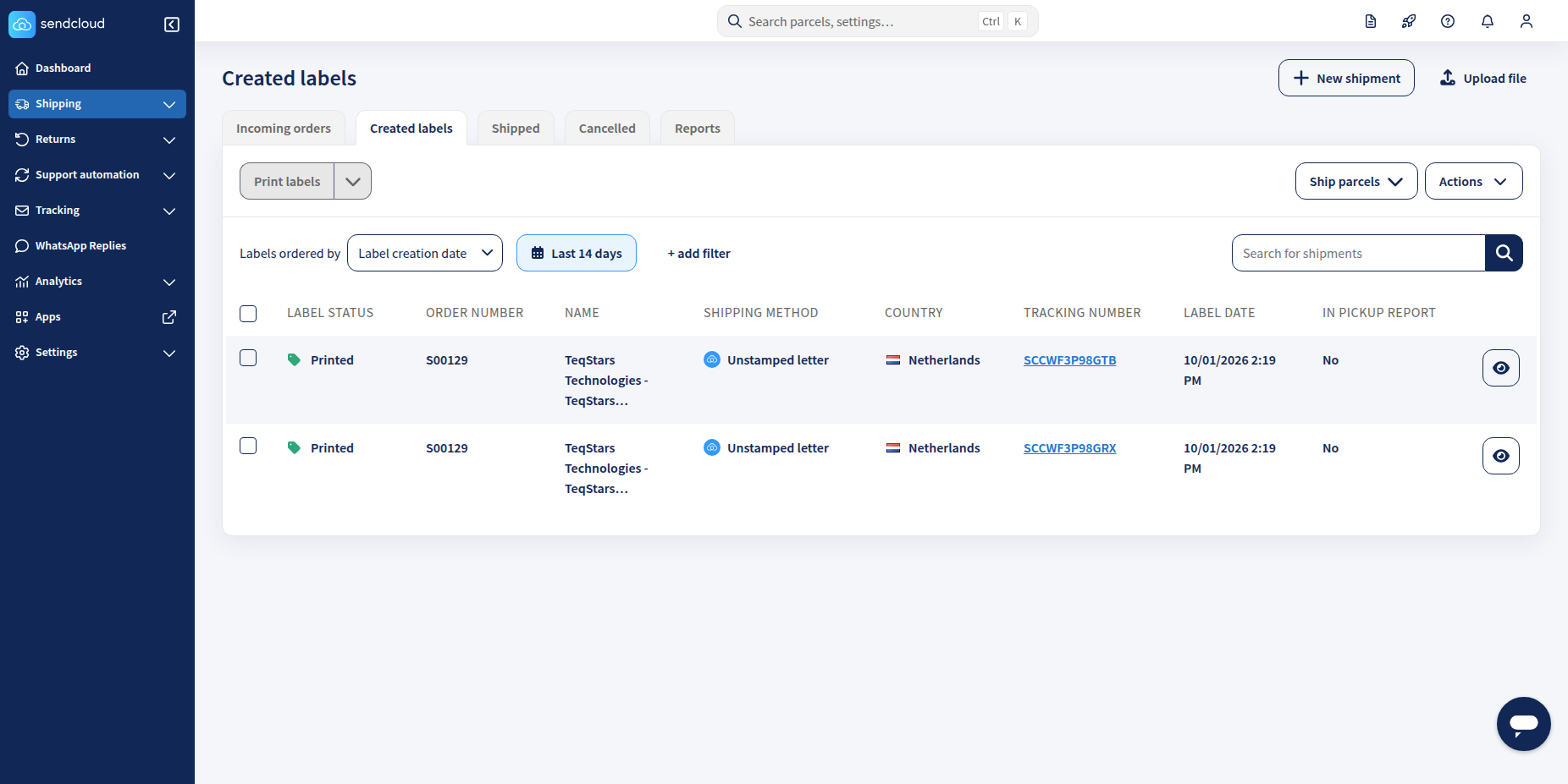 Sendcloud Orders.
