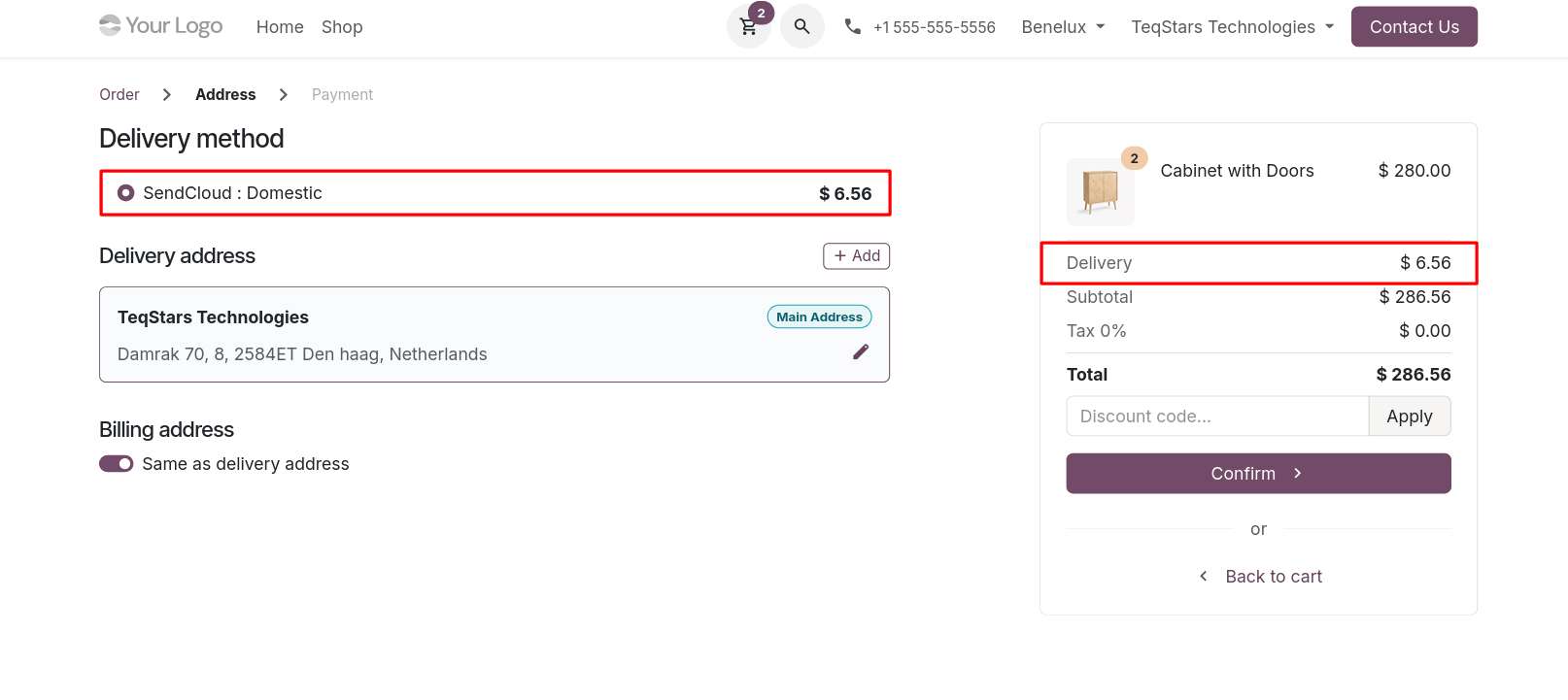 Website Order Using Delivery Method