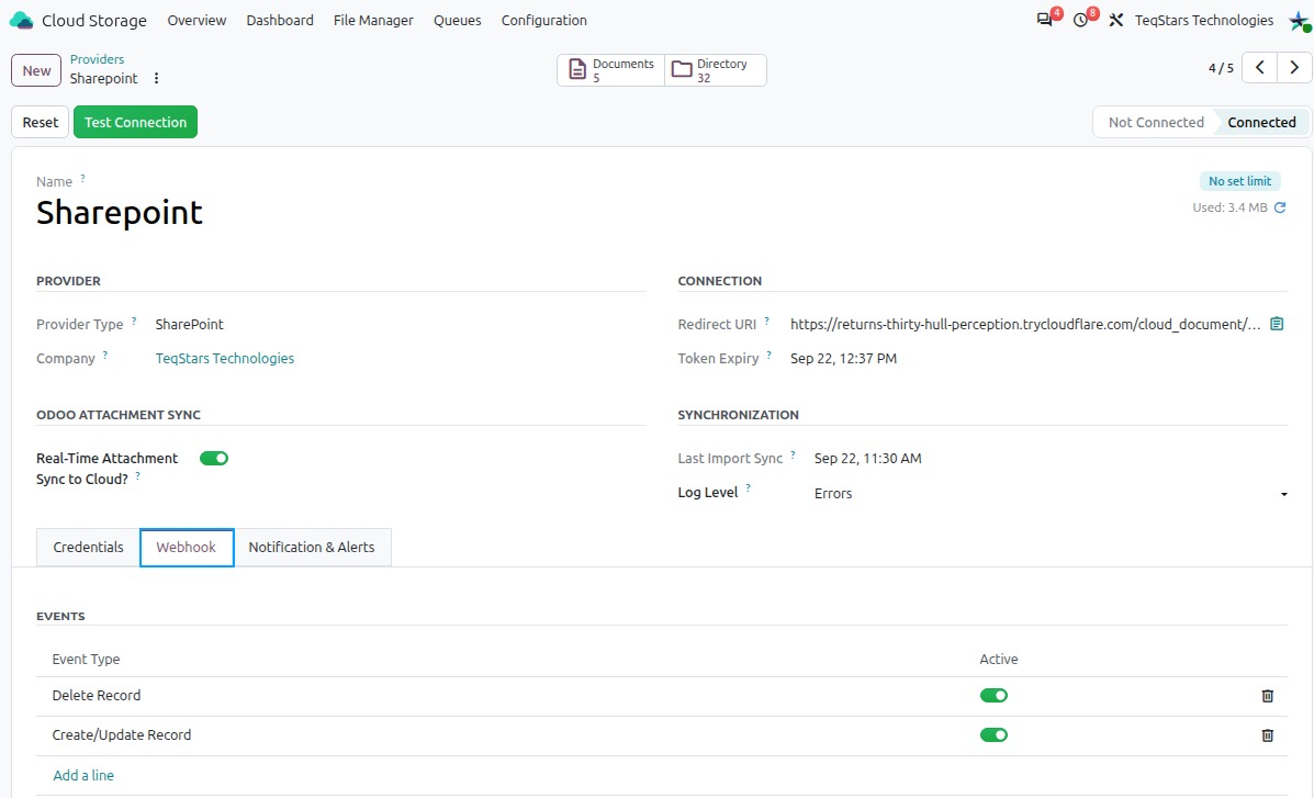 SharePoint webhook events on the provider form