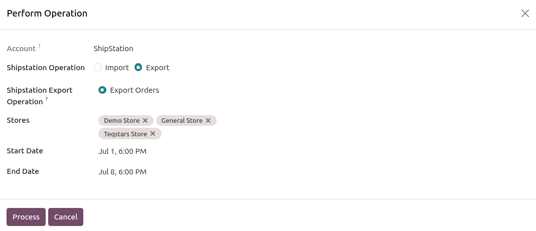 Operations wizard set to Export Orders