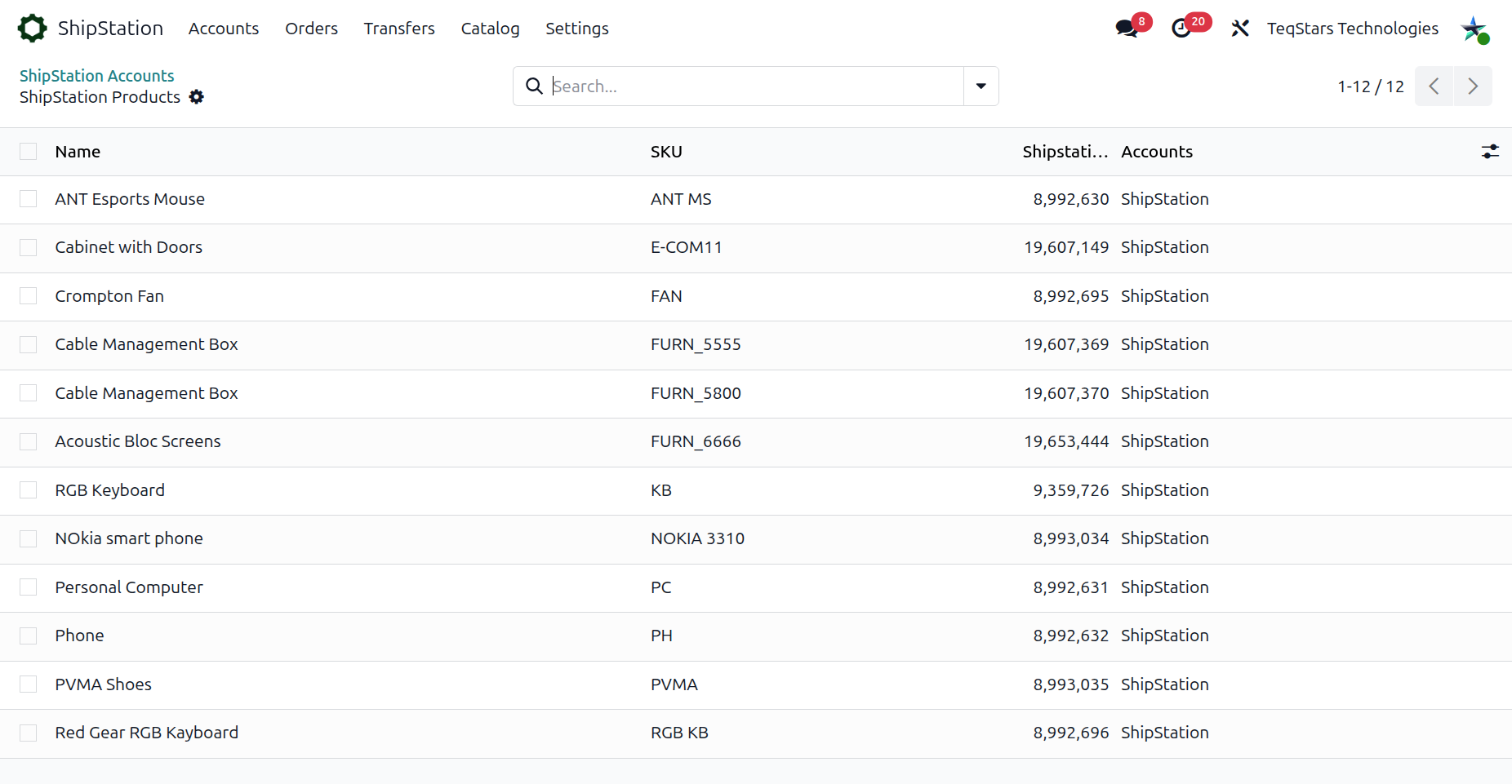 Imported ShipStation products list view