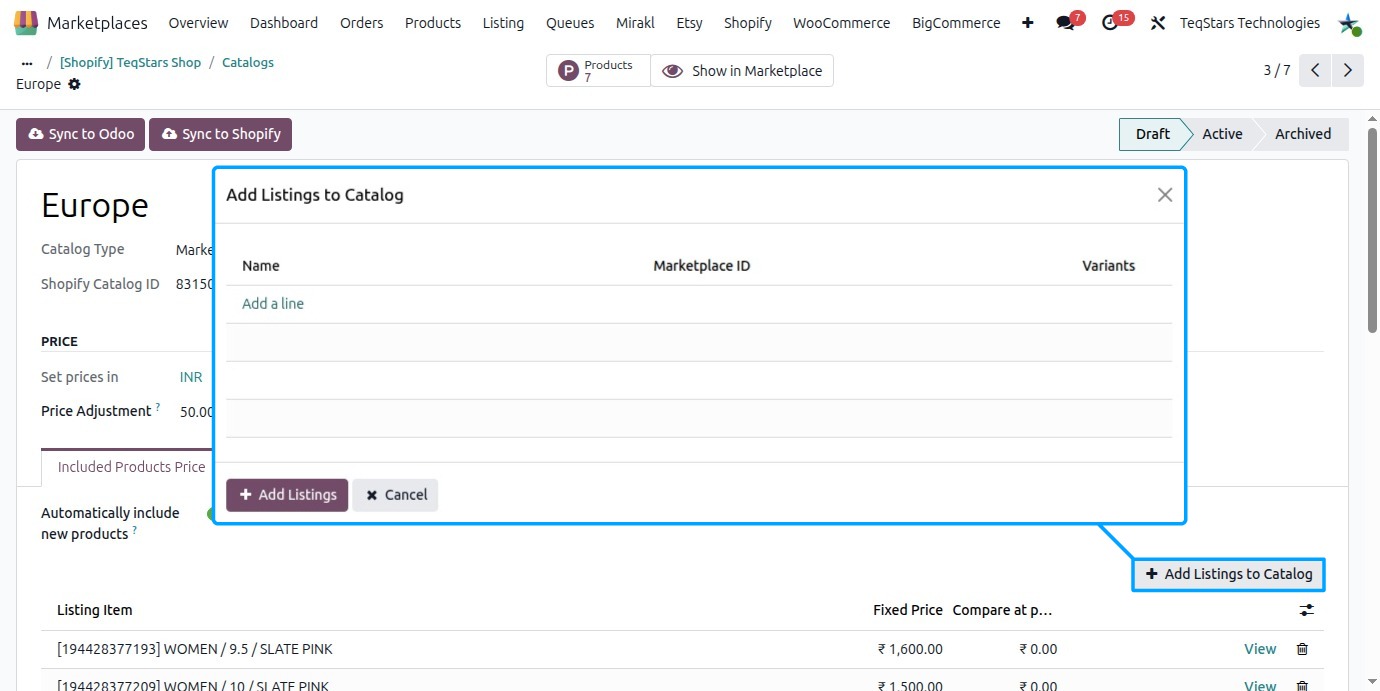 Add Listings to Catalog Wizard