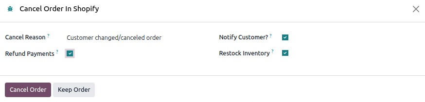 Cancel Order Screen