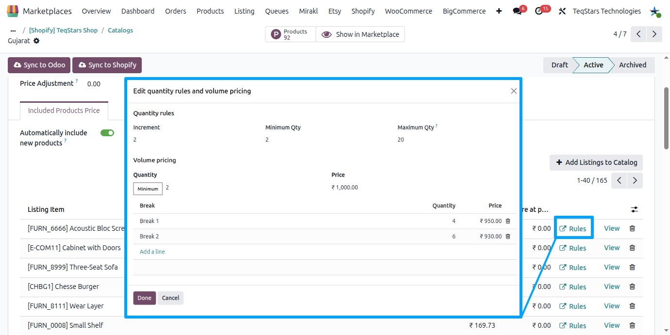 Edit Quantity Rules and Volume Pricing