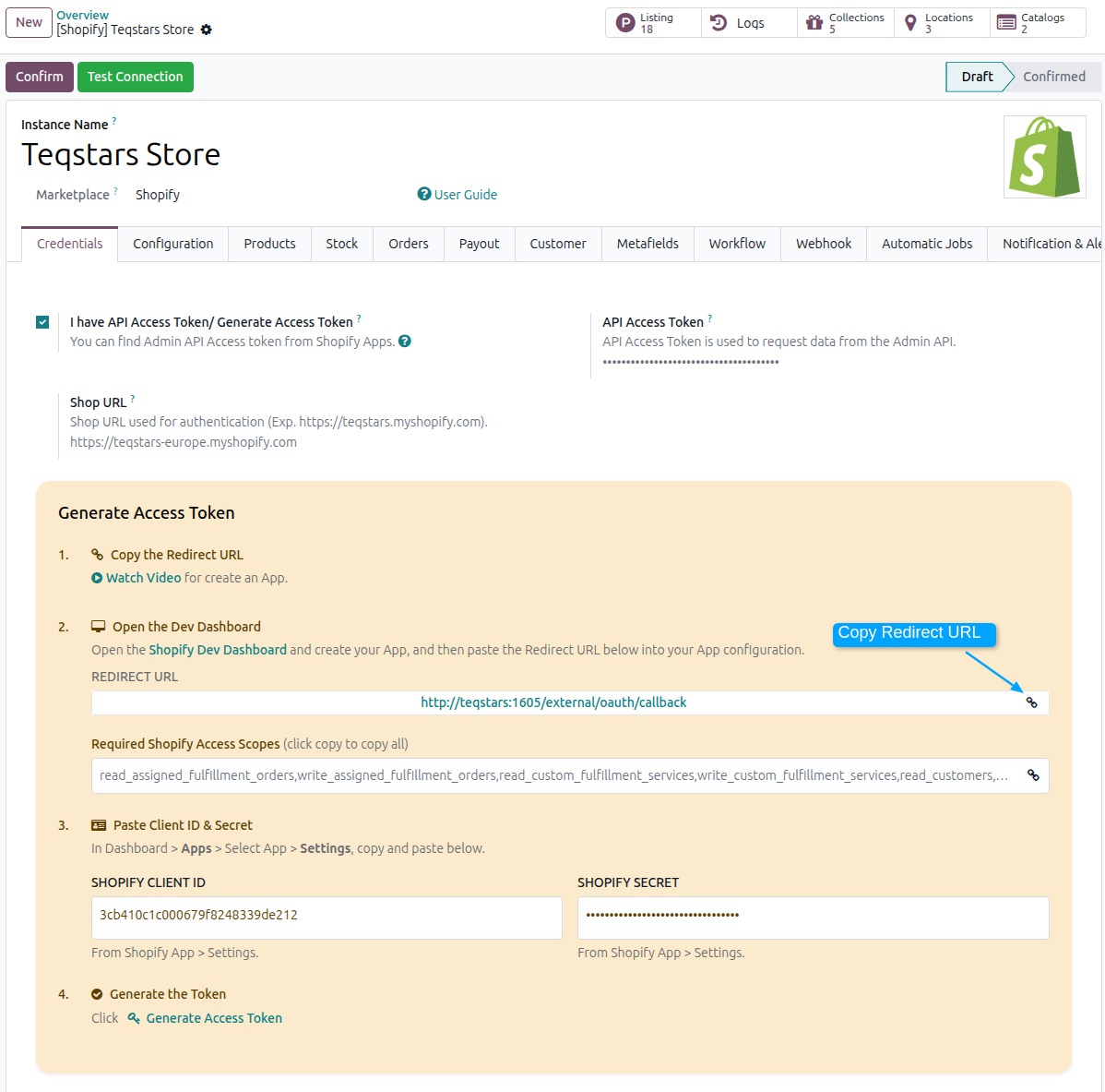 Shopify Redirect URL Configuration