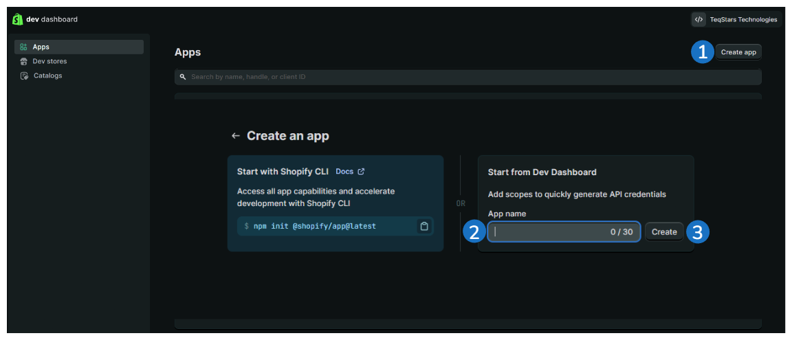 Shopify Create Custom App