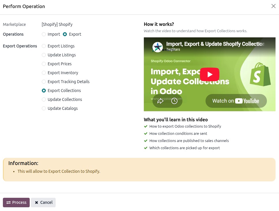 Collection Export Screen