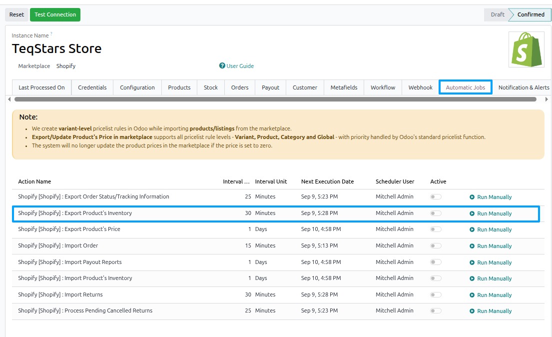 Inventory Automatic Export