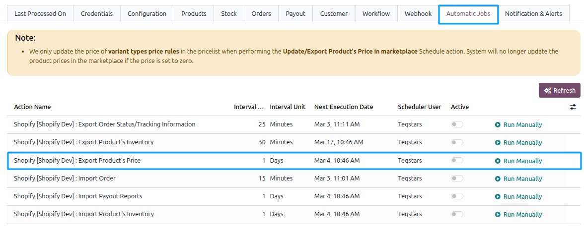 Price Automatic Export