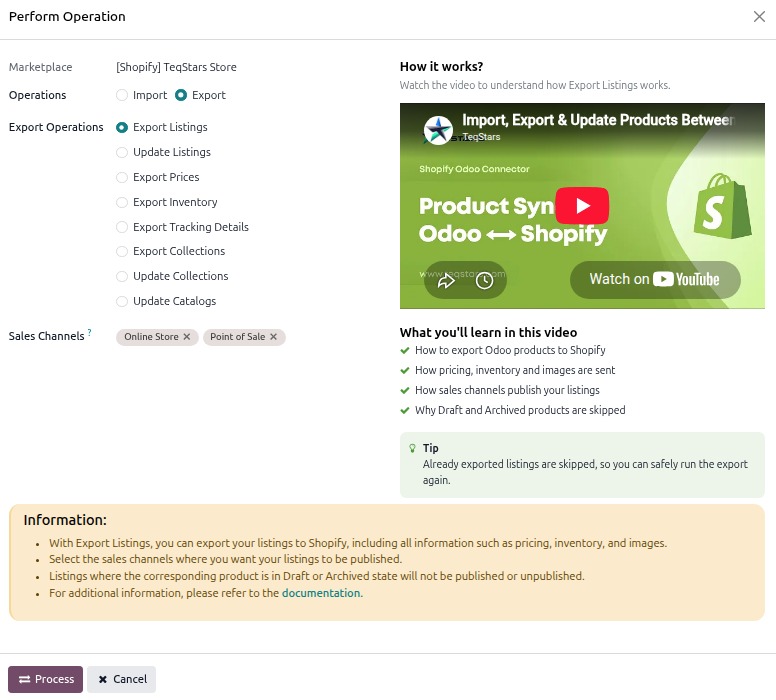 Product Export Screen