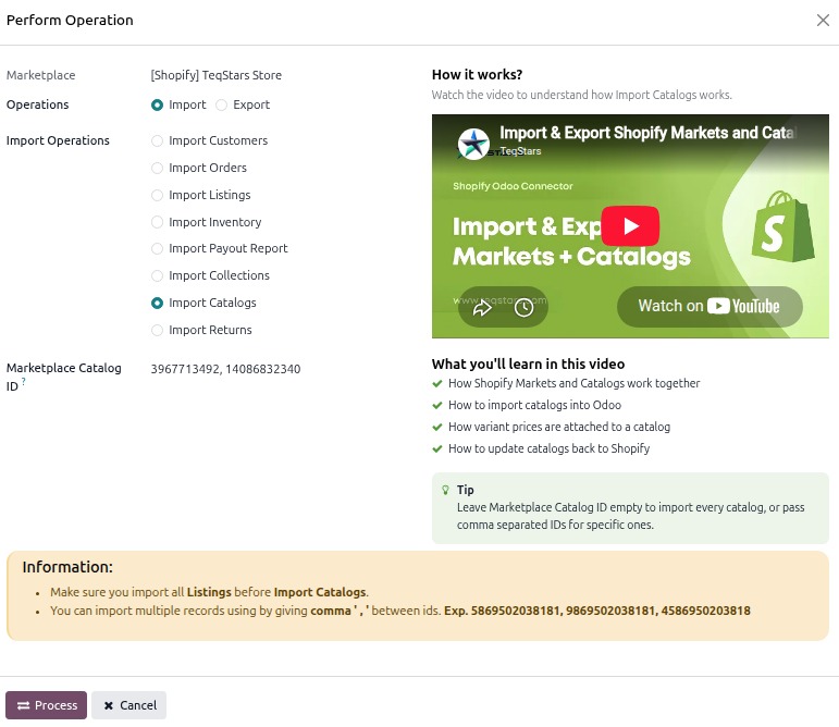 Catalog Import Screen