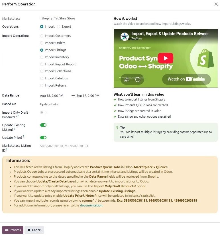 Product Import Screen
