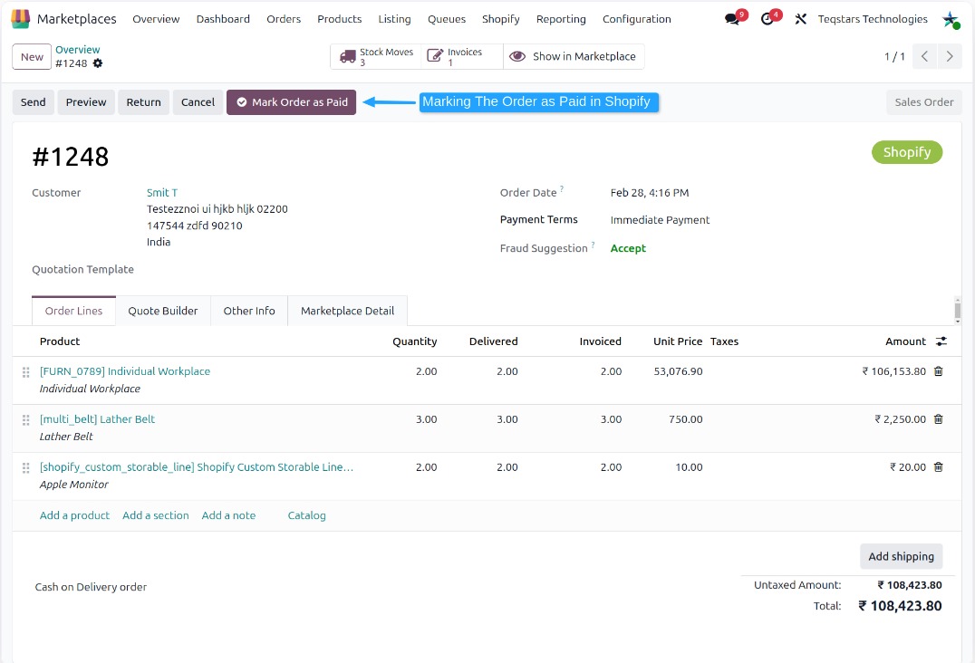 Mark As Paid in Shopify Button