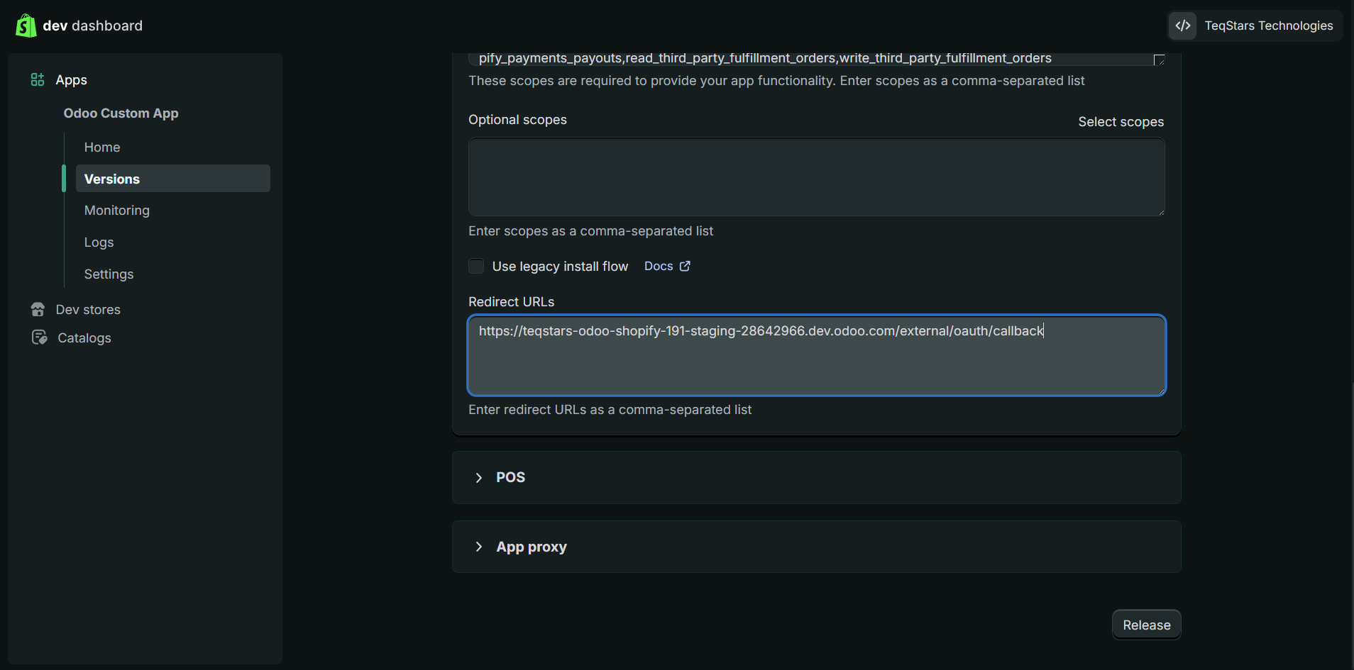 Shopify Redirect URL Configuration