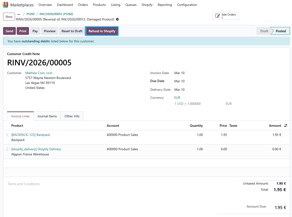 Refund in Shopify Button