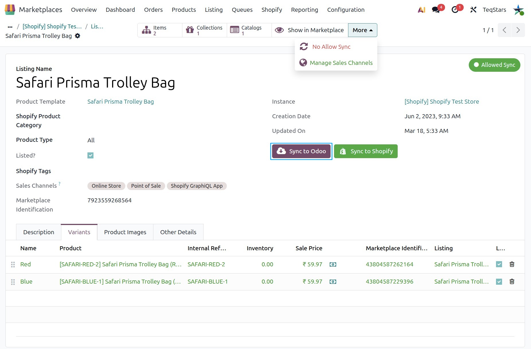 Sync to Odoo Button