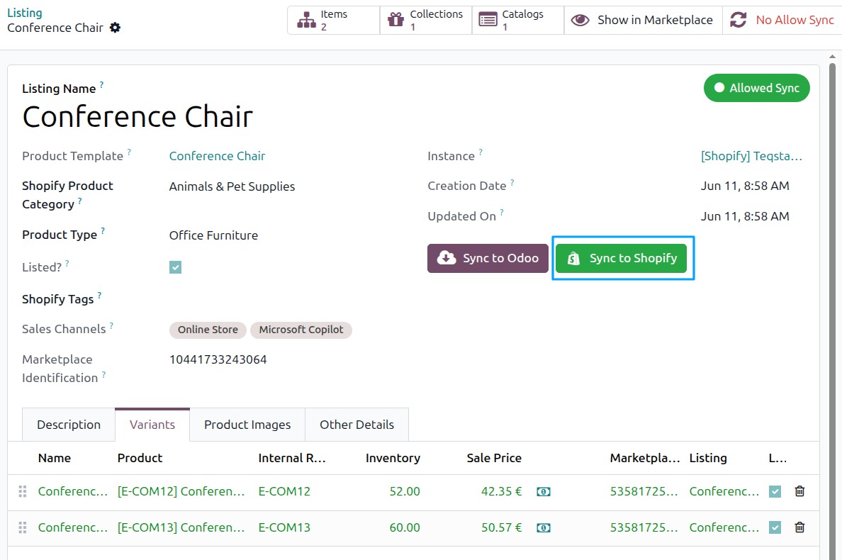 Sync to Shopify Button