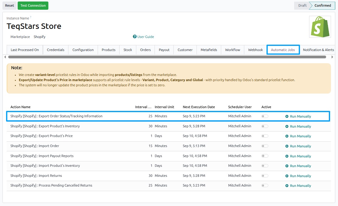 Update Order status Automatic Job