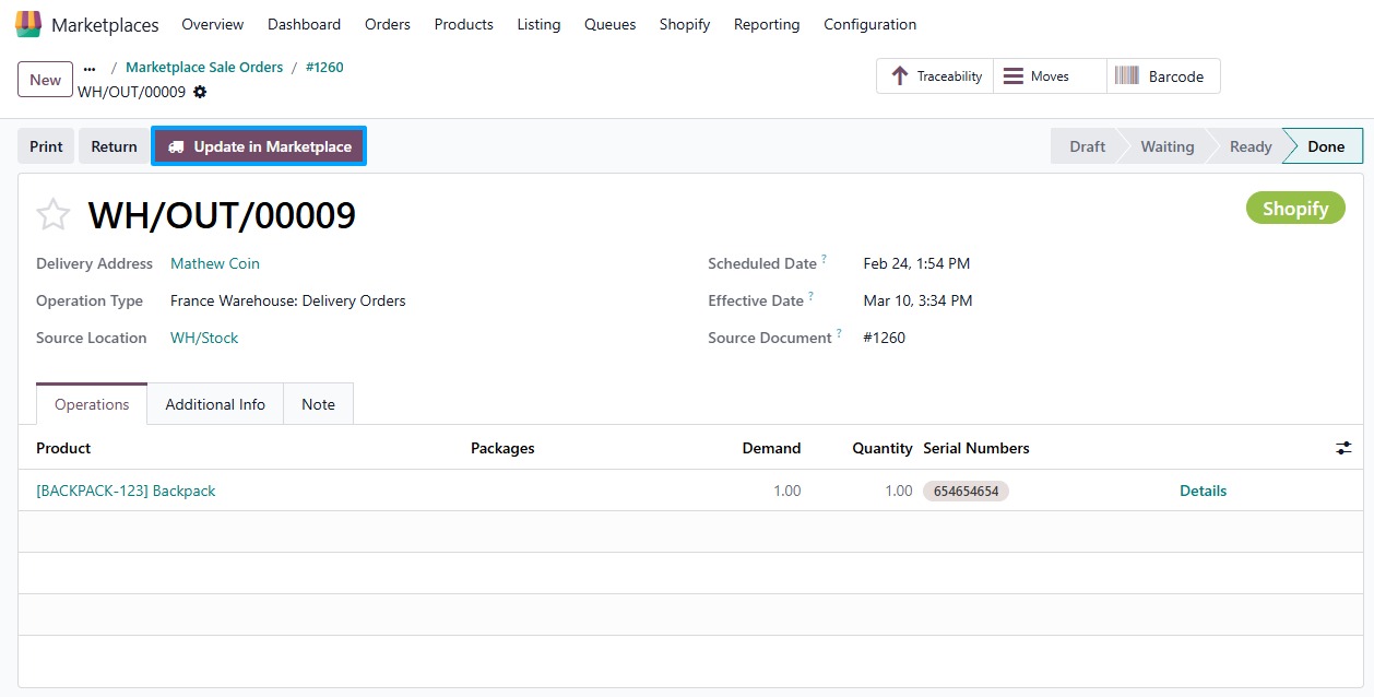 Update Order Status Button