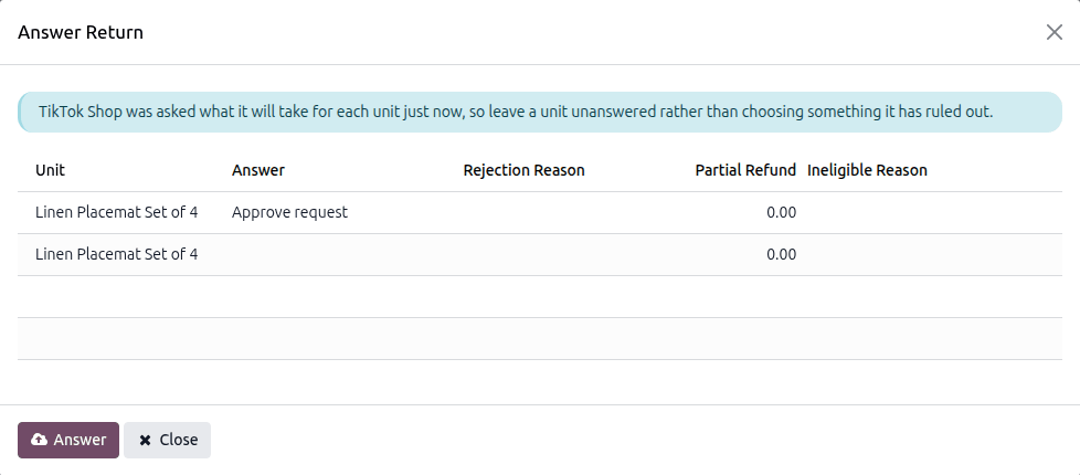 Answer Return Popup